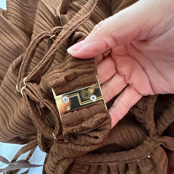 Rumer The Label Chocolate Ribbed Oasis Bandeau Style Cut Outs Lined Maxi S - Picture 9 of 16